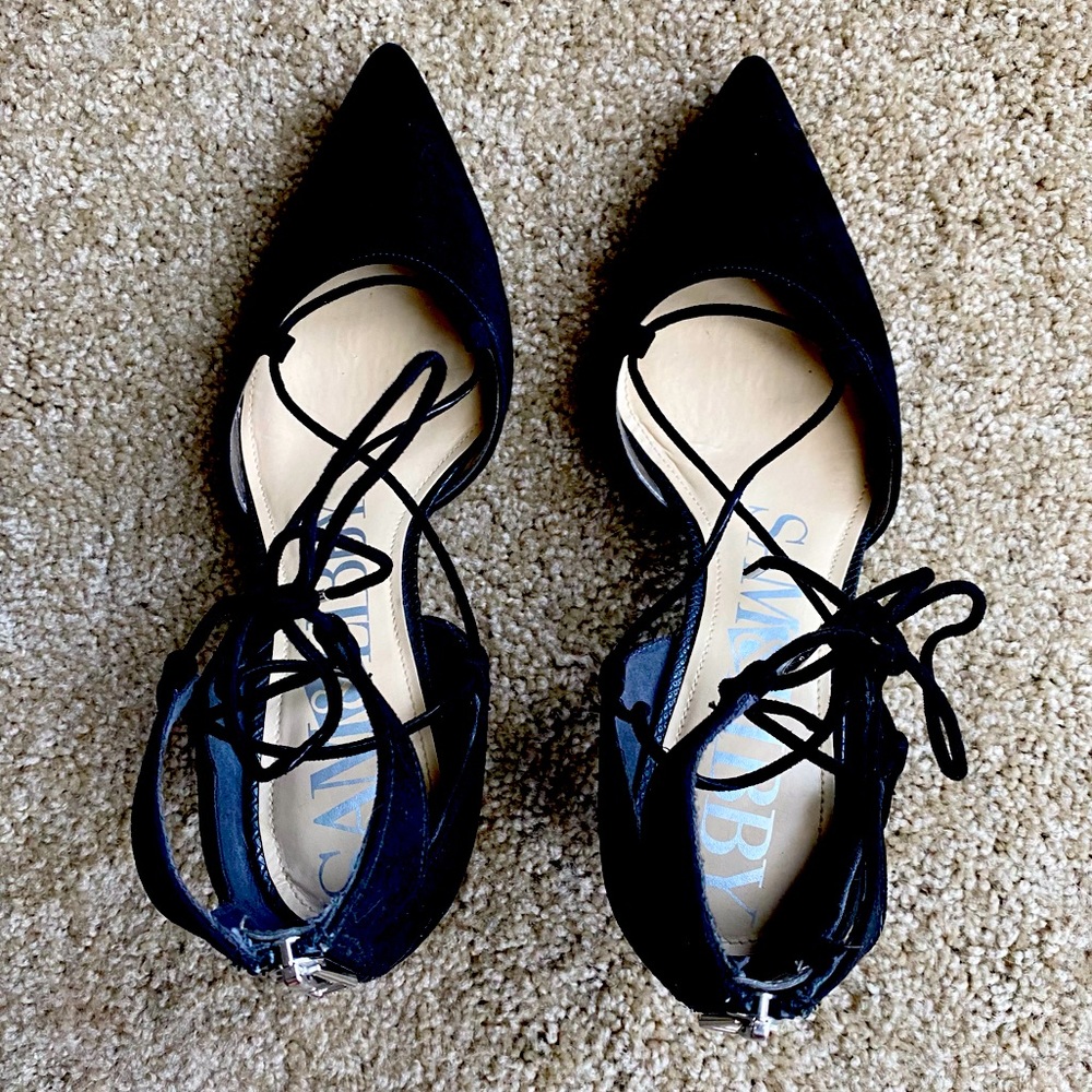 Black Suede Sam & Libby Heels, Size 9.5 Like New